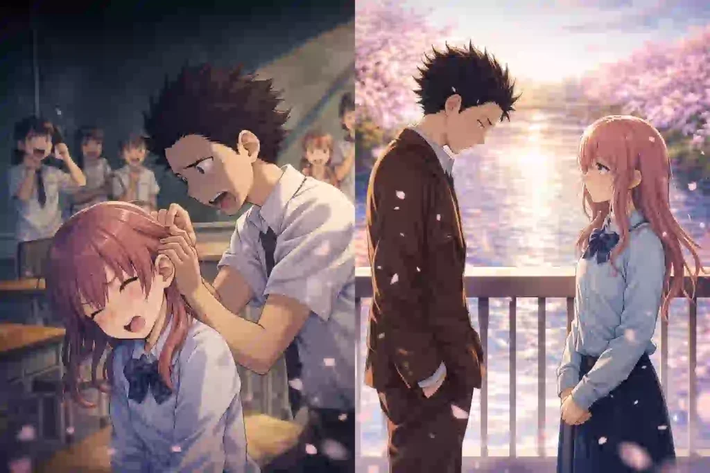 『聲の形』のあらすじ。小学生時代のいじめと再会までの流れを示すイメージ