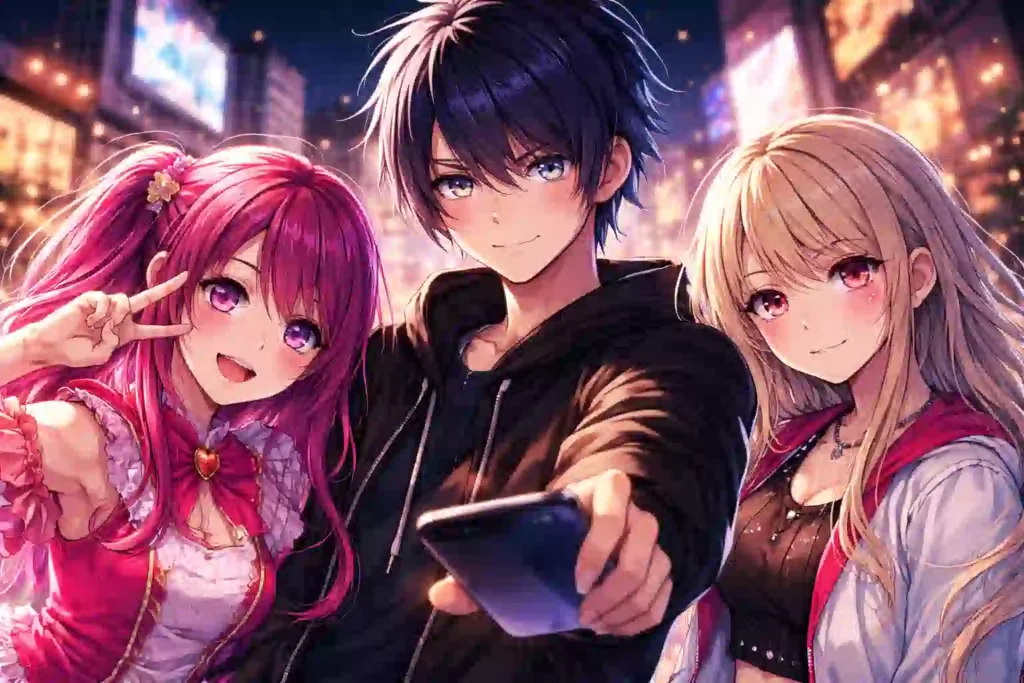 暗い背景の中で微笑むアイ