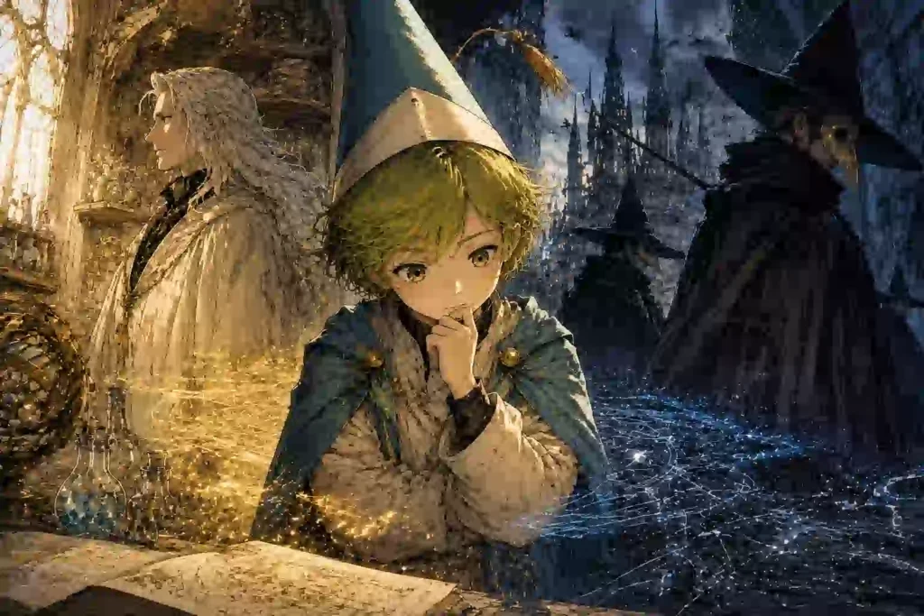 つばあり帽の不穏さと魔法の危うさを対比したファンタジー調のアイキャッチ画像
