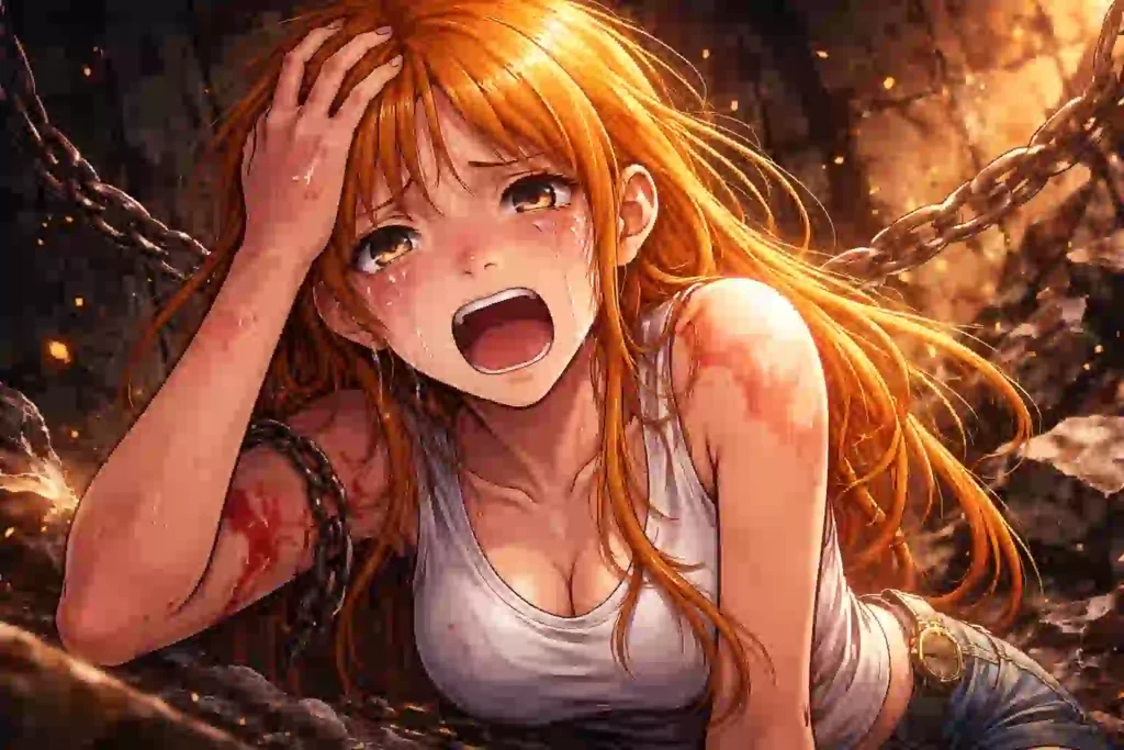 アーロンパークで『助けて』と涙を流すナミの場面