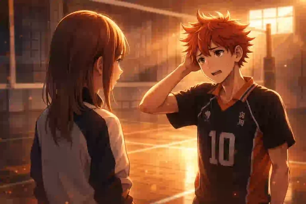 谷地仁花が日向翔陽に『なぜ勝ちたいの?』と聞く場面のイメージ