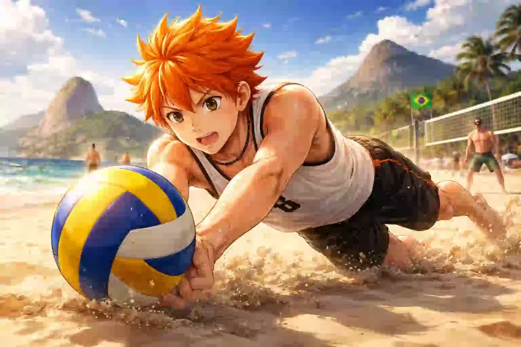 ハイキューの日向翔陽がブラジルのビーチでボールに飛び込む姿