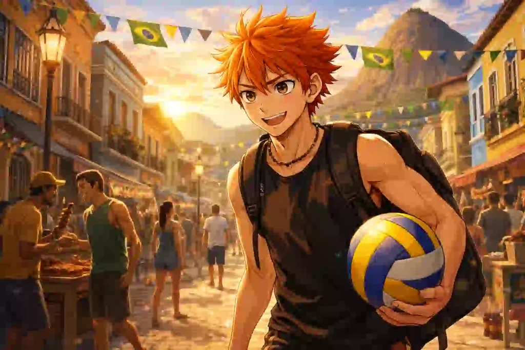 ハイキューの日向翔陽がブラジルの街を歩きながら前を見据える姿