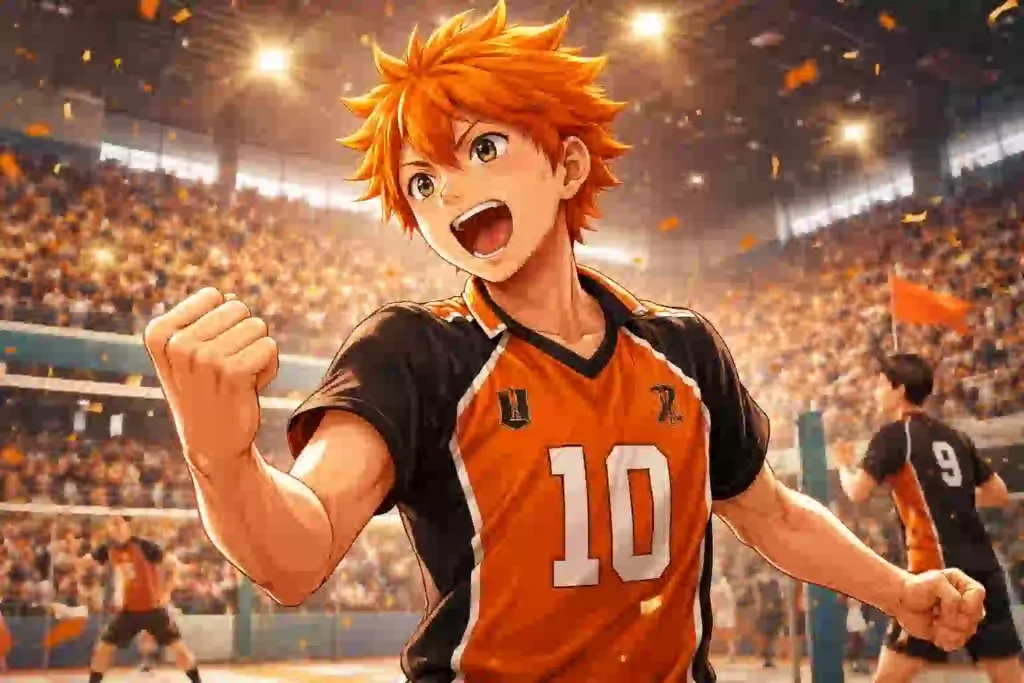 ハイキューの日向翔陽が試合後に拳を握りしめて立つ姿