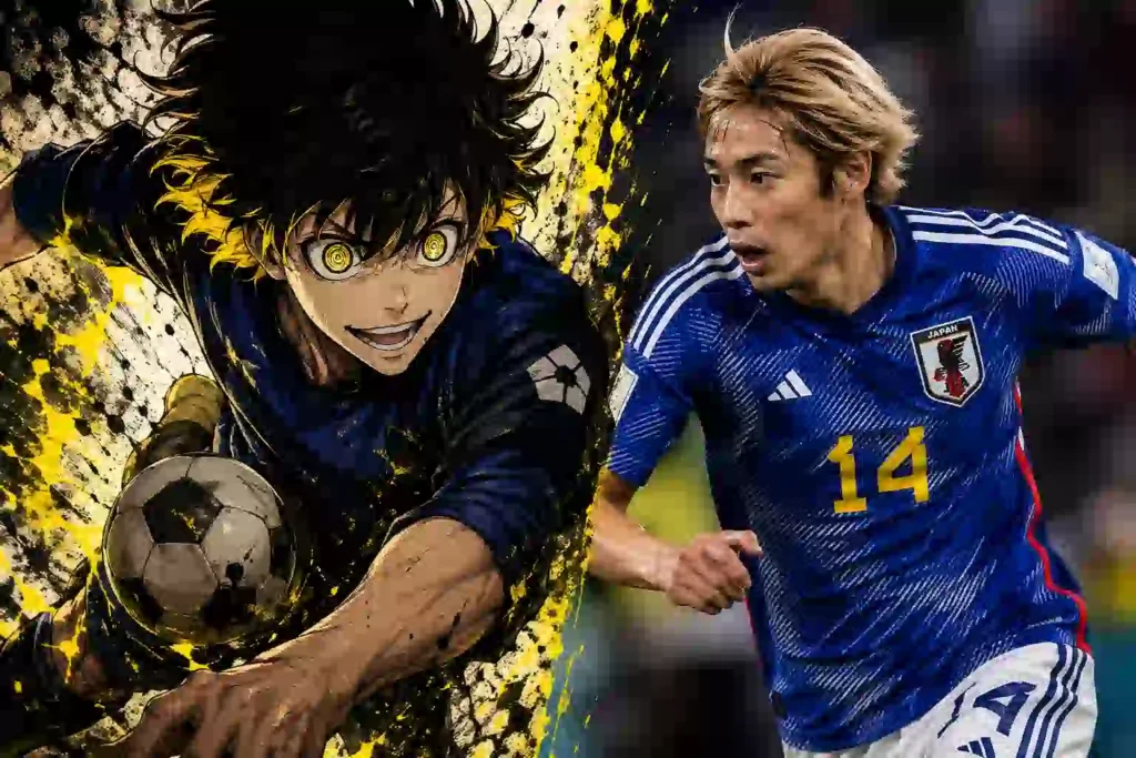 蜂楽廻のドリブルと伊東純也の右サイド突破を重ねたサッカー考察アイキャッチ