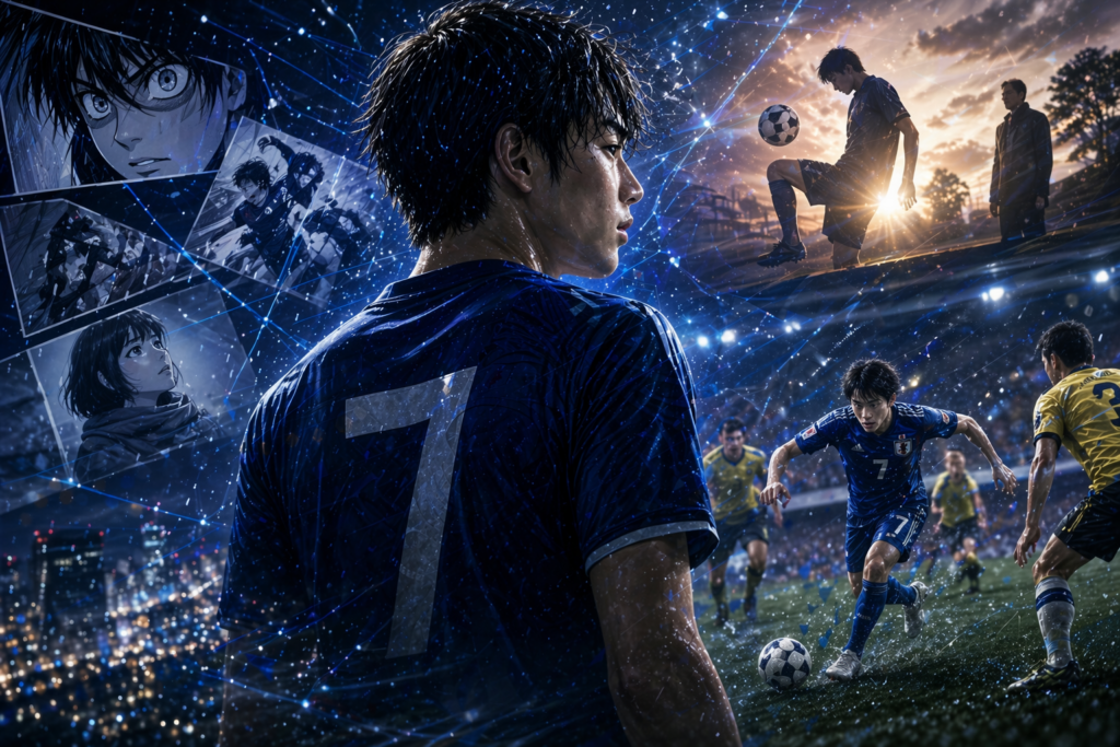 才能の差を見ようとする力で乗り越える青いユニフォームの選手と記憶のコラージュ