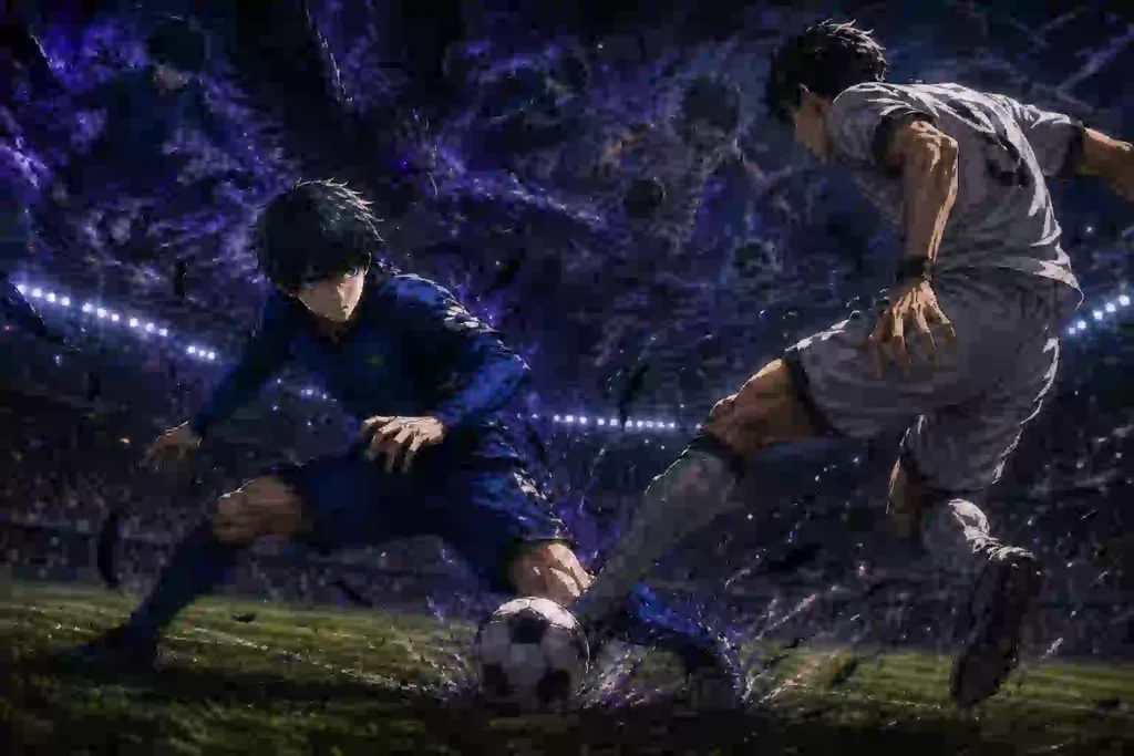 派手なプレーの裏で相手の進路を消す守備の価値を描いたサッカー考察用アイキャッチ