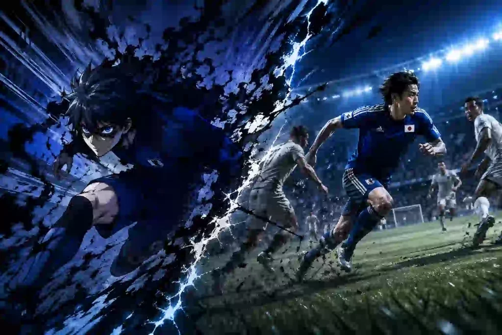 W杯の強豪相手に日本代表選手がブルーロック目線で挑むサッカー観戦イメージ