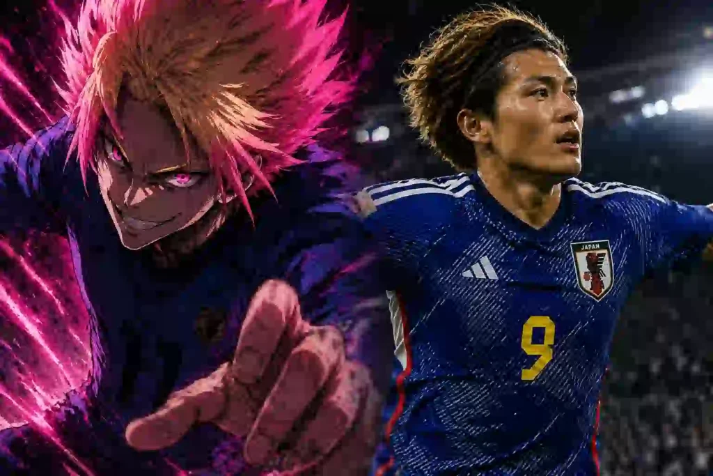 ストライカーのゴールで選手と観客が歓喜する熱量のあるサッカーアイキャッチ画像