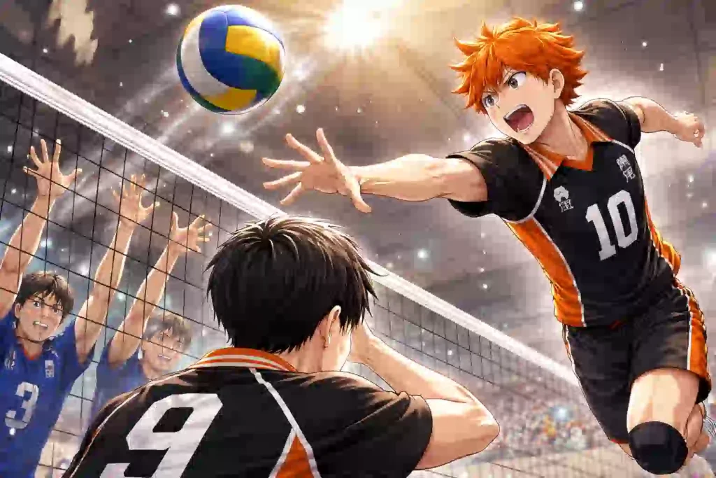 影山のトスに日向が飛び込む変人速攻の瞬間