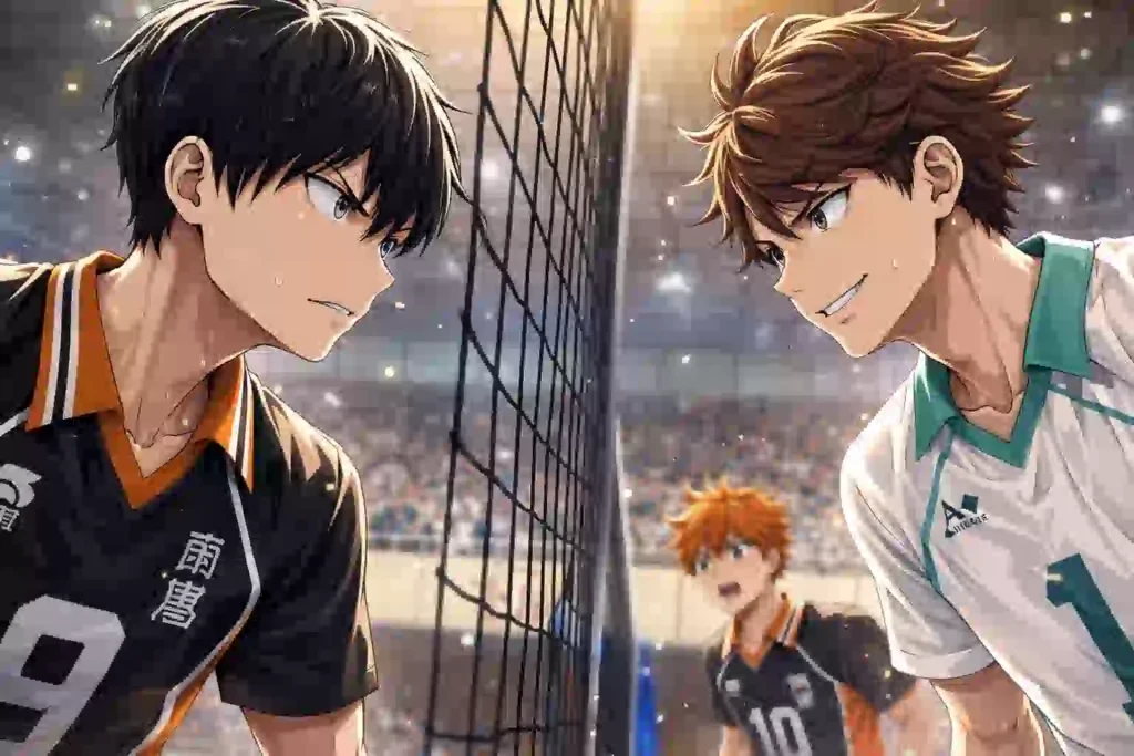 青葉城西戦で緊張感のある表情を見せる影山と及川