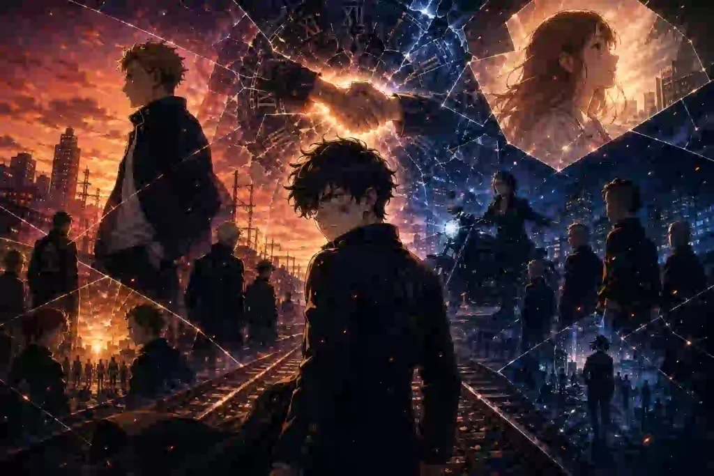 東京リベンジャーズのタイムリープを象徴する割れた時計と東京の夜景