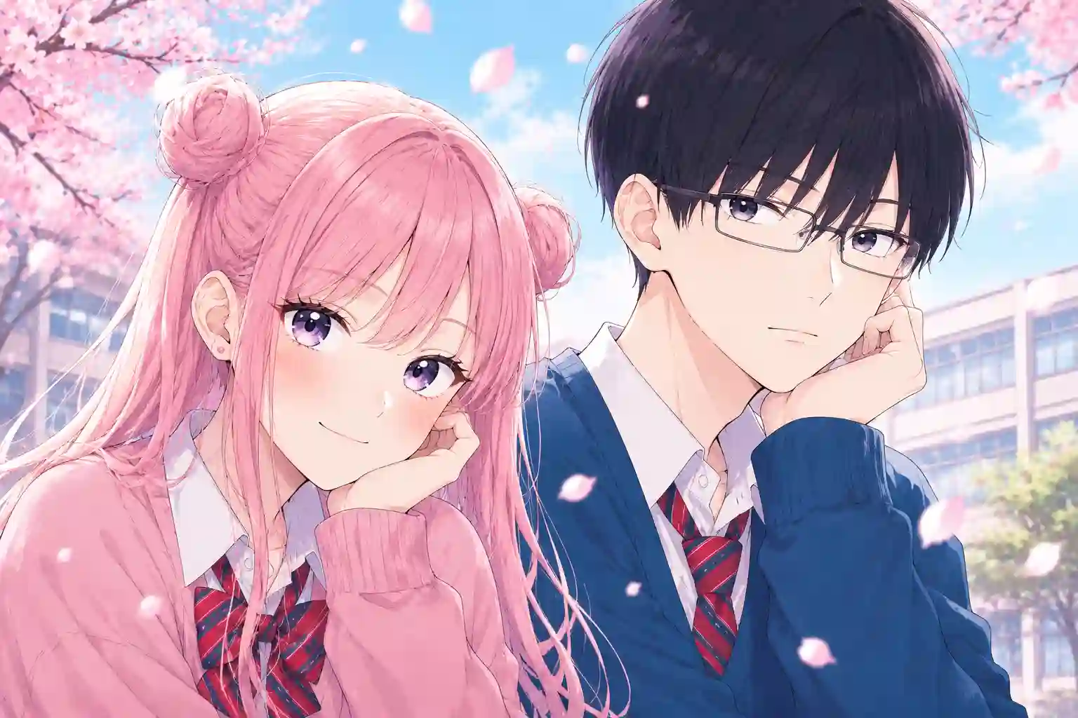 『正反対な君と僕』をイメージした高校生カップルのイラスト